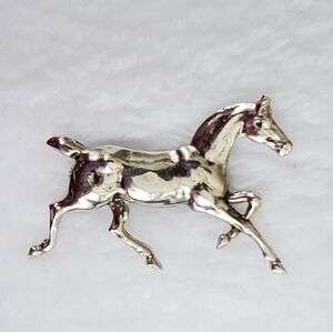 Vintage Sterling Silver Equestrian Figural Galloping Horse Brooch Pin, Stamped